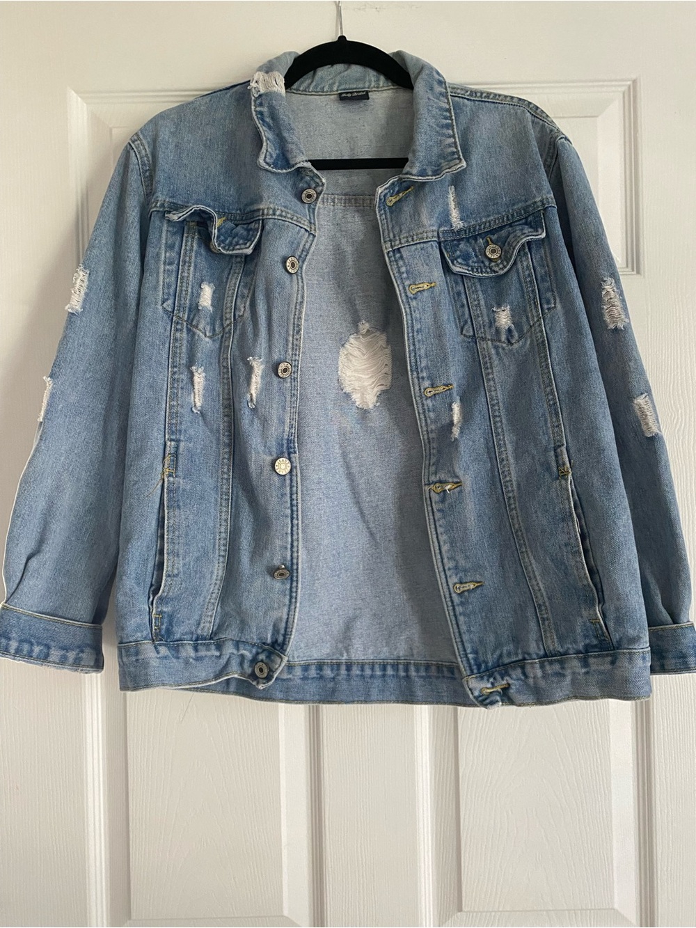 Women's Light Blue Distressed Denim Jacket - Relaxed Jean Jacket
